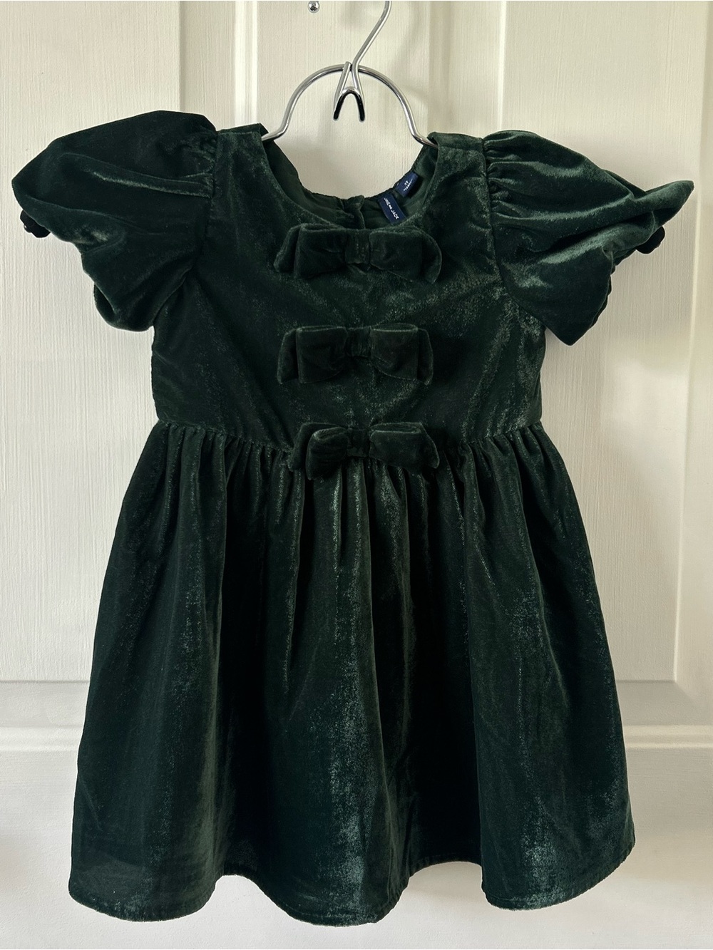 Janie and Jack Emerald Green Velvet Bow Dress Short Puff Sleeve Holiday 2T